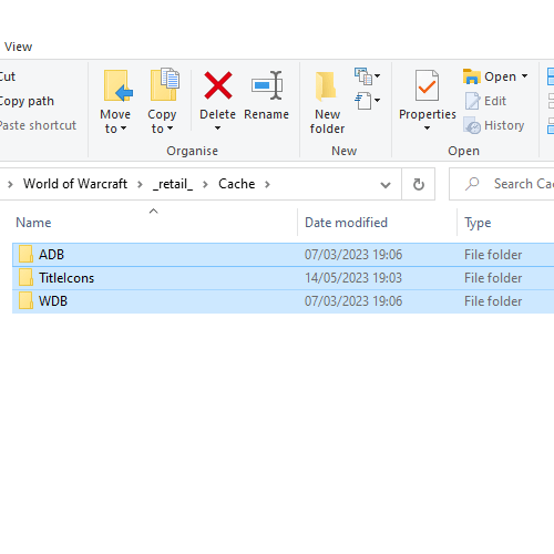 deletion of world of warcraft cache folder